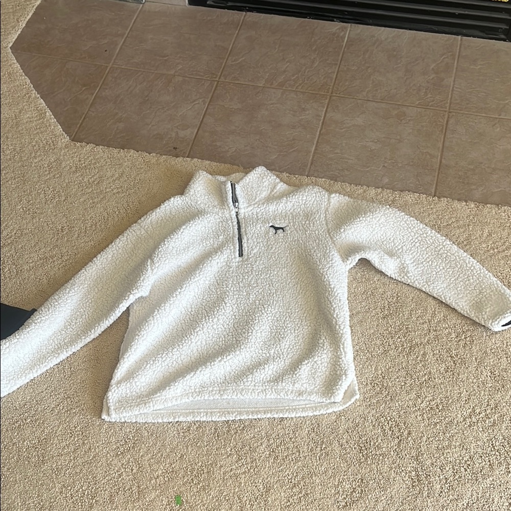 Pink Victorias Secret White Quarter-Zip Fleece Sherpa Pullover 🤍